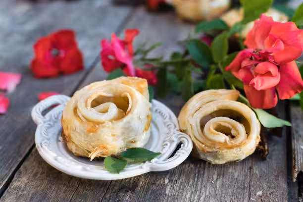 Pear Brie Puff Pastry Roses with Honeyed Glaze