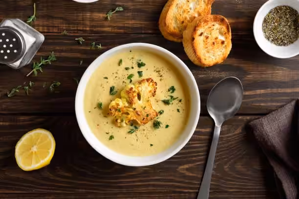 Roasted Garlic Cheddar Cauliflower Soup