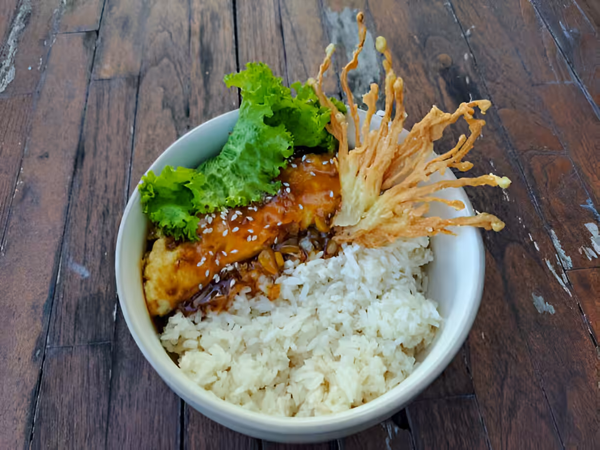 Air Fried Teriyaki Salmon Bites Rice Bowl