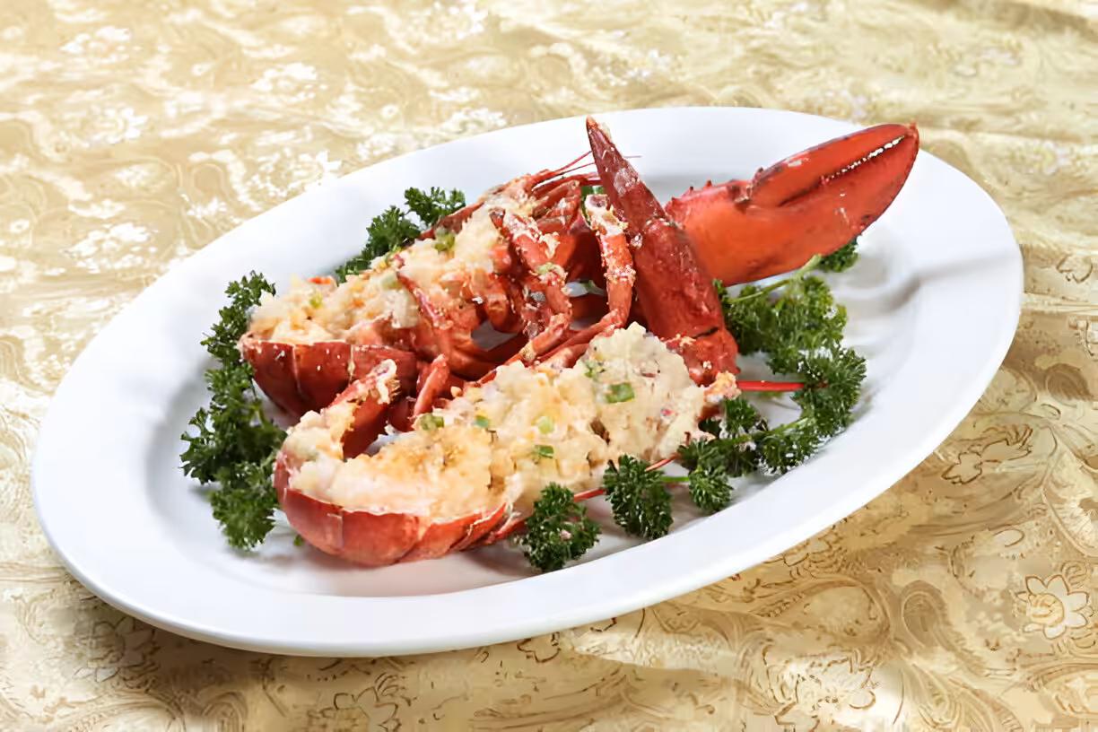 Baked Lobster Tails with Garlic Herb Butter Sauce and Mashed Potatoes