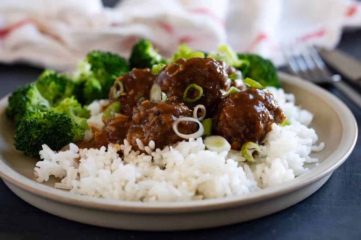 Sticky Mongolian Meatballs and Broccoli