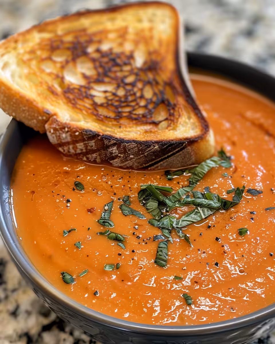 Creamy pumpkin tomato soup in pressure cooker with grilled cheese sticks