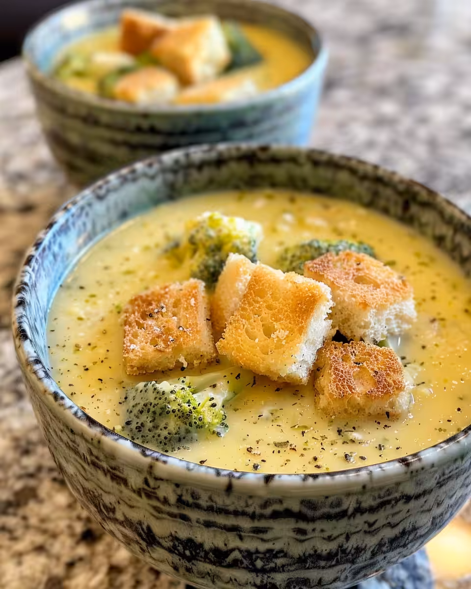 Ingredients and preparation steps for broccoli cauliflower cheese soup in a kitchen