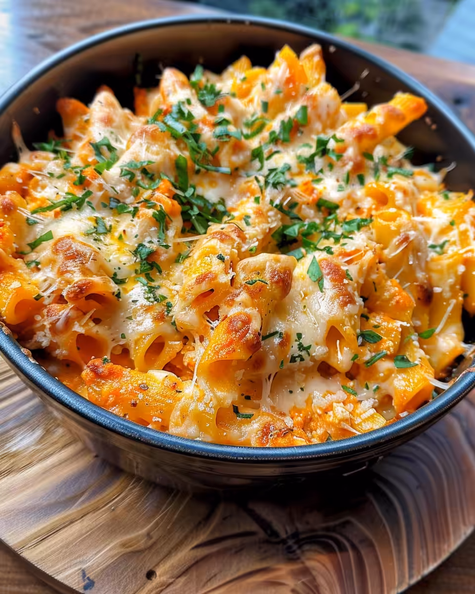 Ingredients of Buffalo Chicken Baked Ziti with creamy sauce and cheese