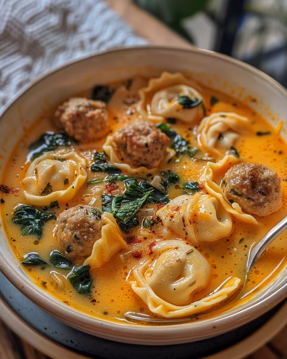 Creamy butternut squash tortellini soup served in bowls