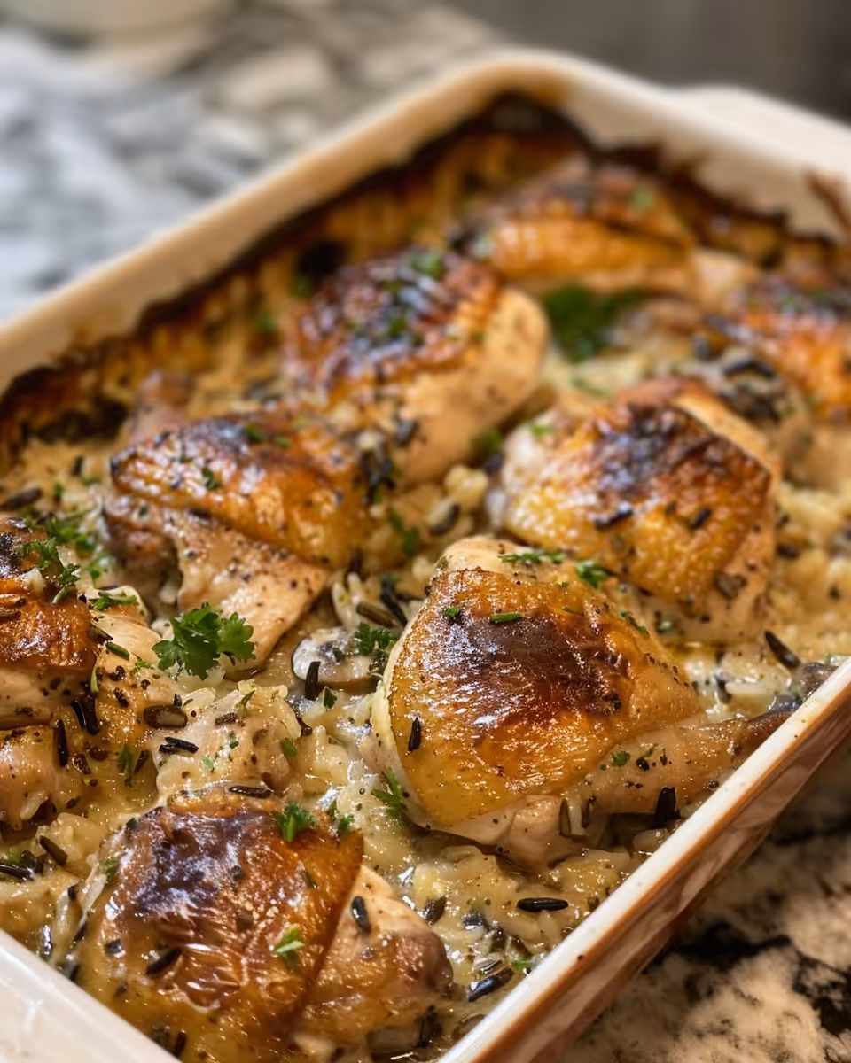 Finished chicken amandine casserole with almond crunch topping