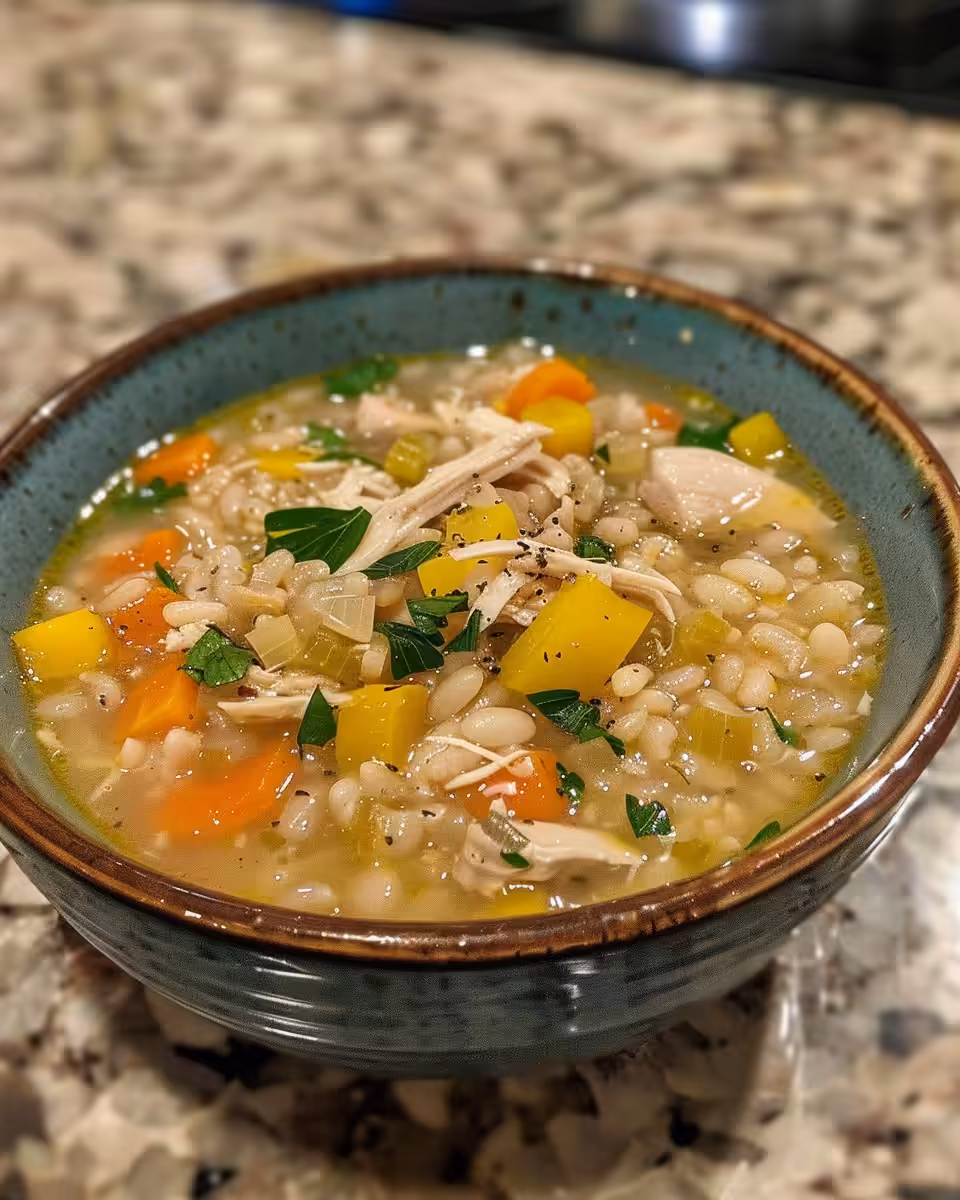Ingredients of chicken barley soup perfectly prepped and ready to cook