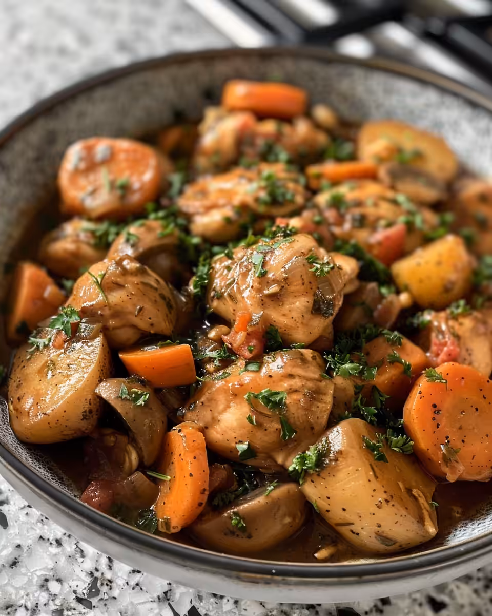 Ingredients for chicken chasseur with mushrooms, shallots, tarragon and sauce