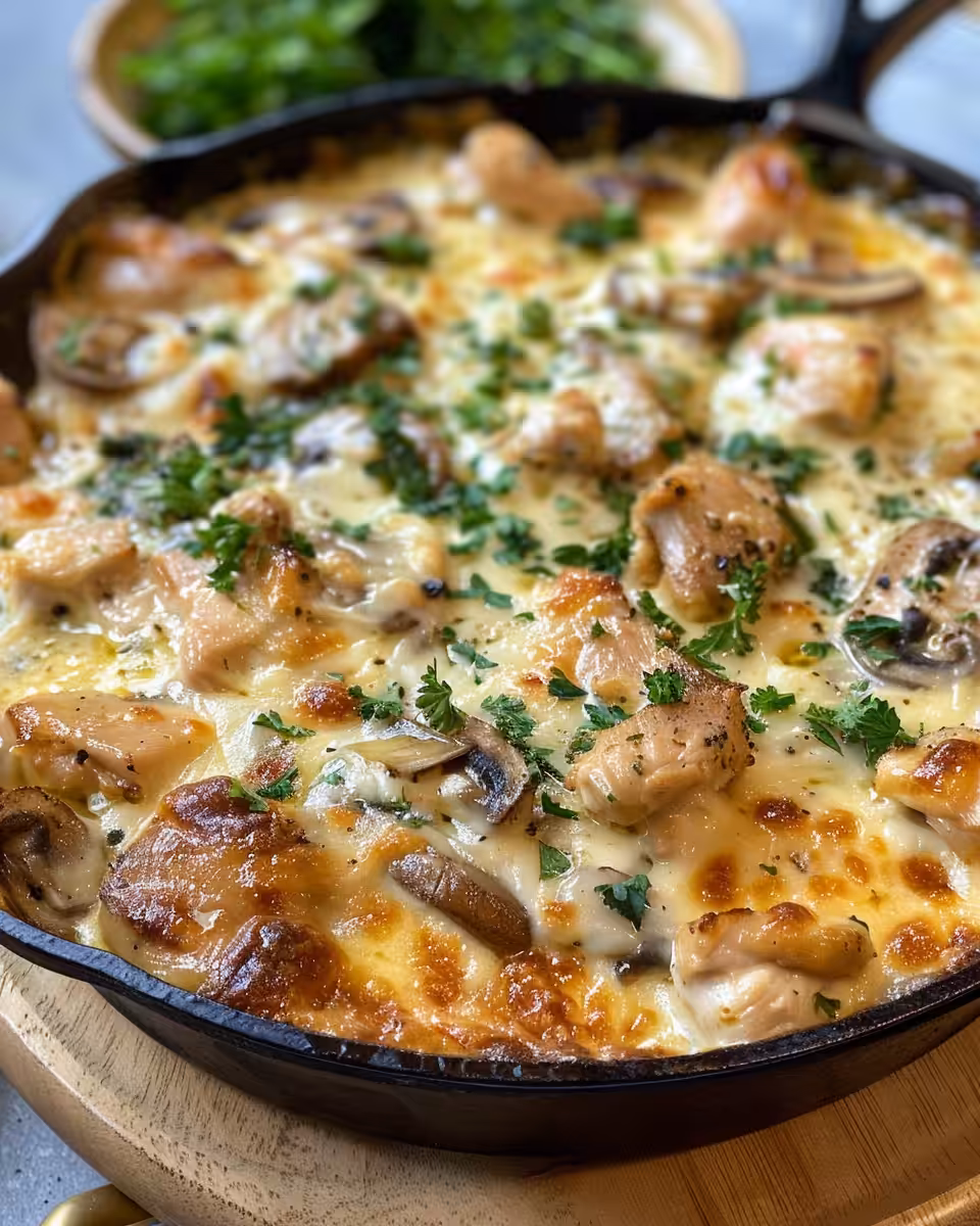 Served Chicken Divan with cheesy topping fresh from the oven