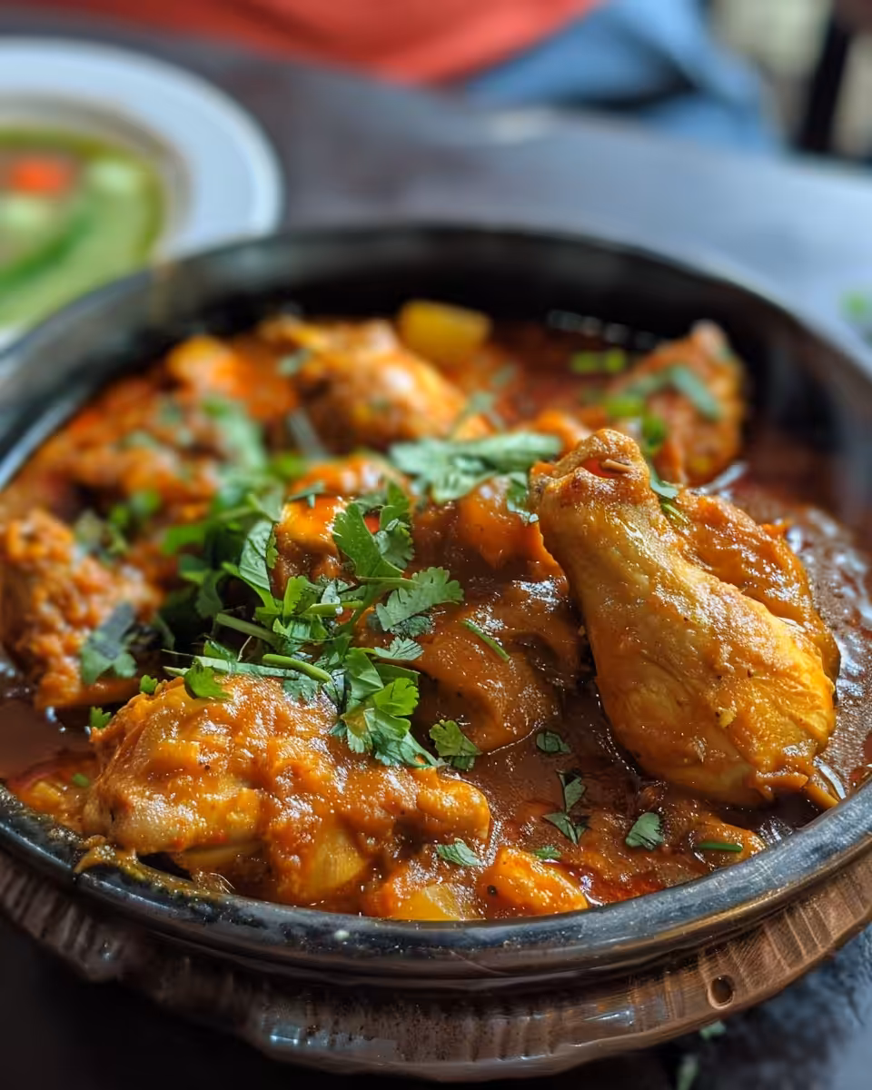 Ingredients laid out for South Indian chicken dry curry including spices and herbs