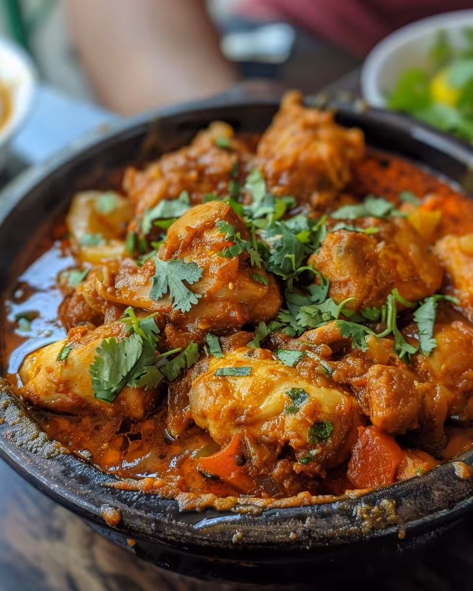 Finished South Indian chicken dry curry served on plate