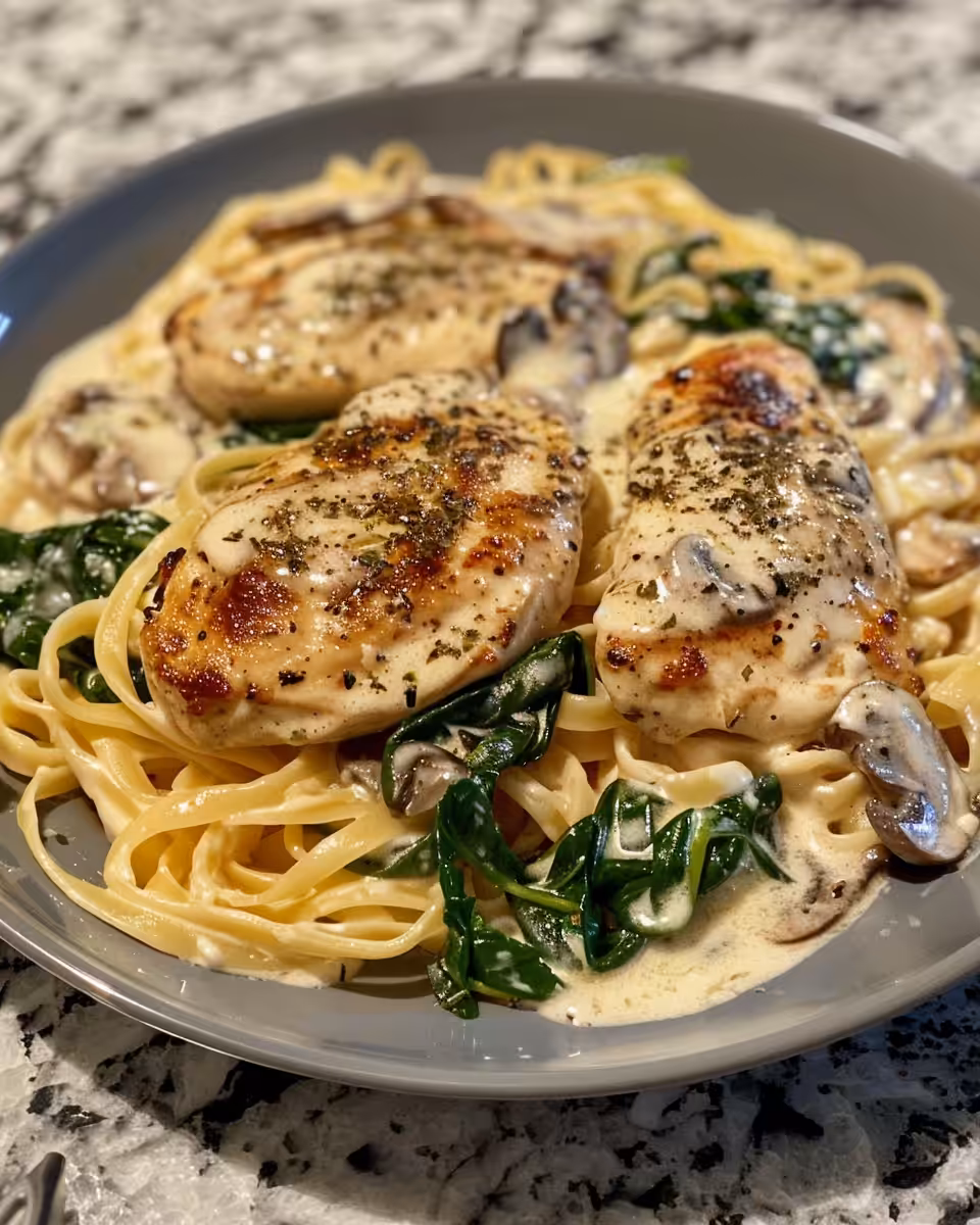 Ingredients for creamy chicken florentine on kitchen counter