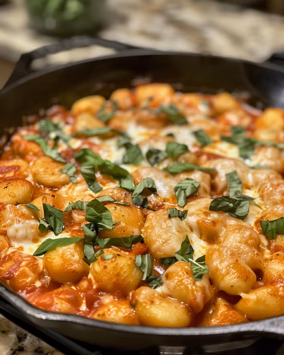 Ingredients and cooking steps for chicken gnocchi skillet in a pan