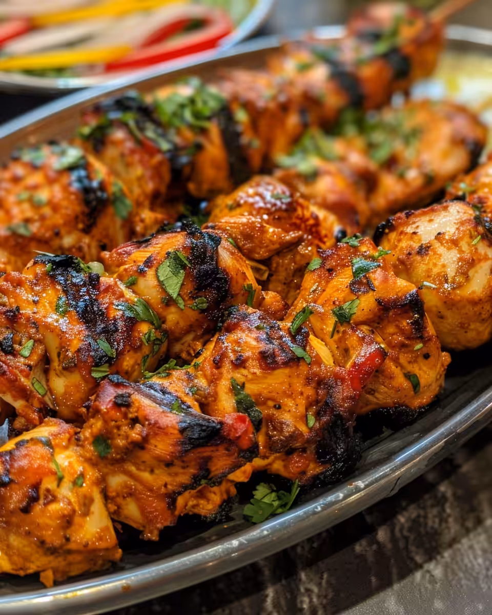 Ingredients for chicken kebab laid out in bowls