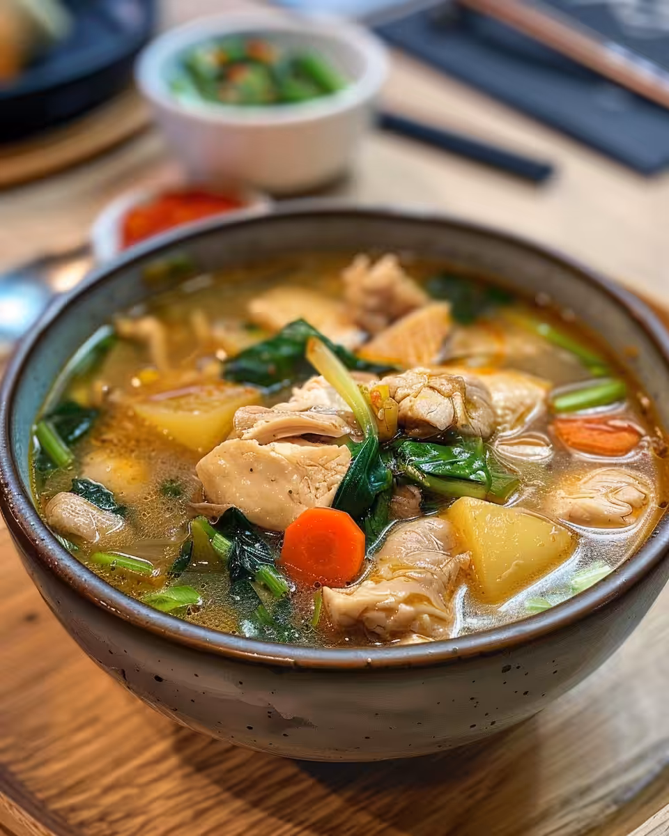 Ingredients prepared for chicken soup in a rustic bowl and on a wooden surface