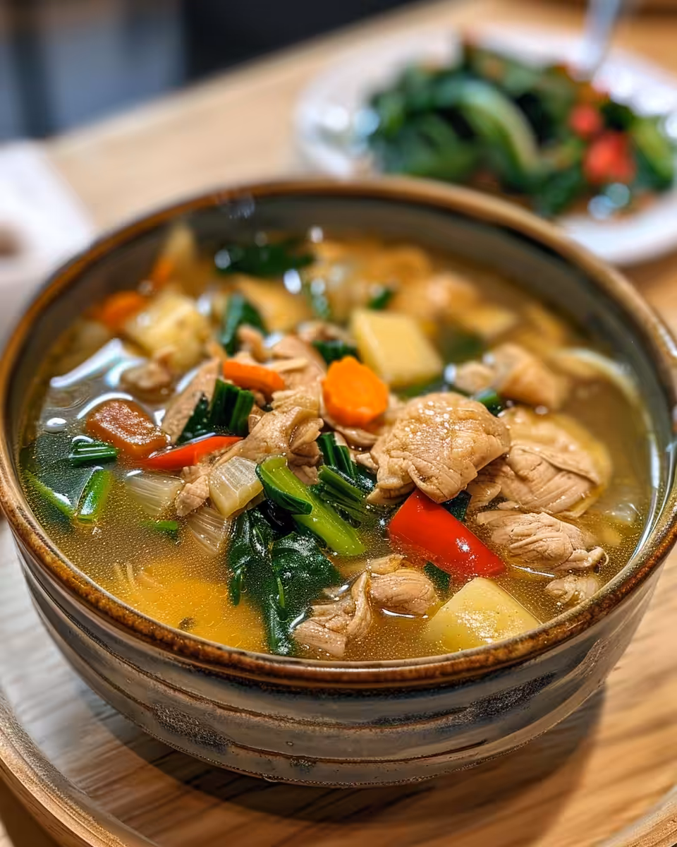 Bowl of homemade chicken soup garnished with fresh parsley and ready to serve