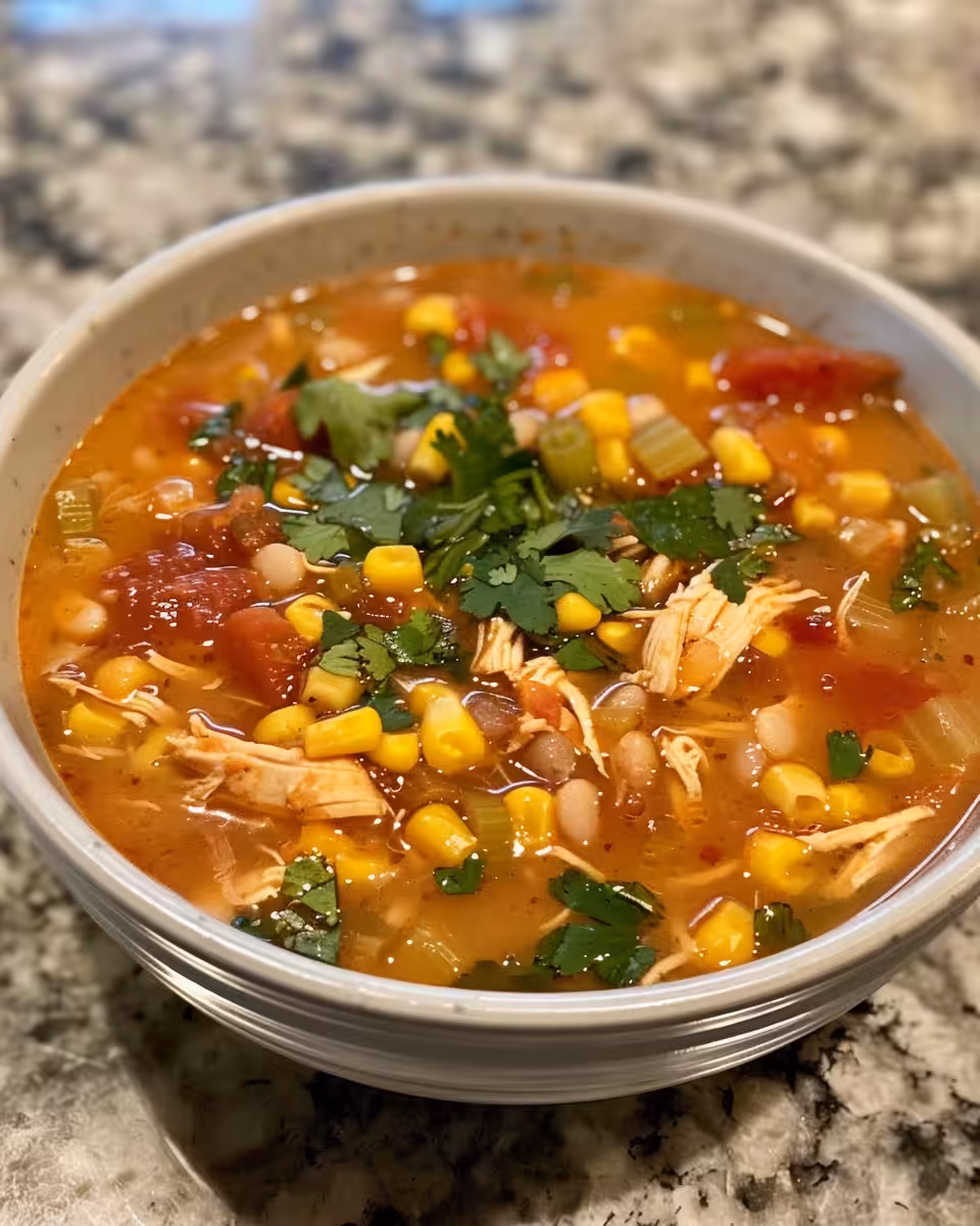 Creamy chicken tortilla soup served in a bowl garnished with cilantro and crispy tortilla strips
