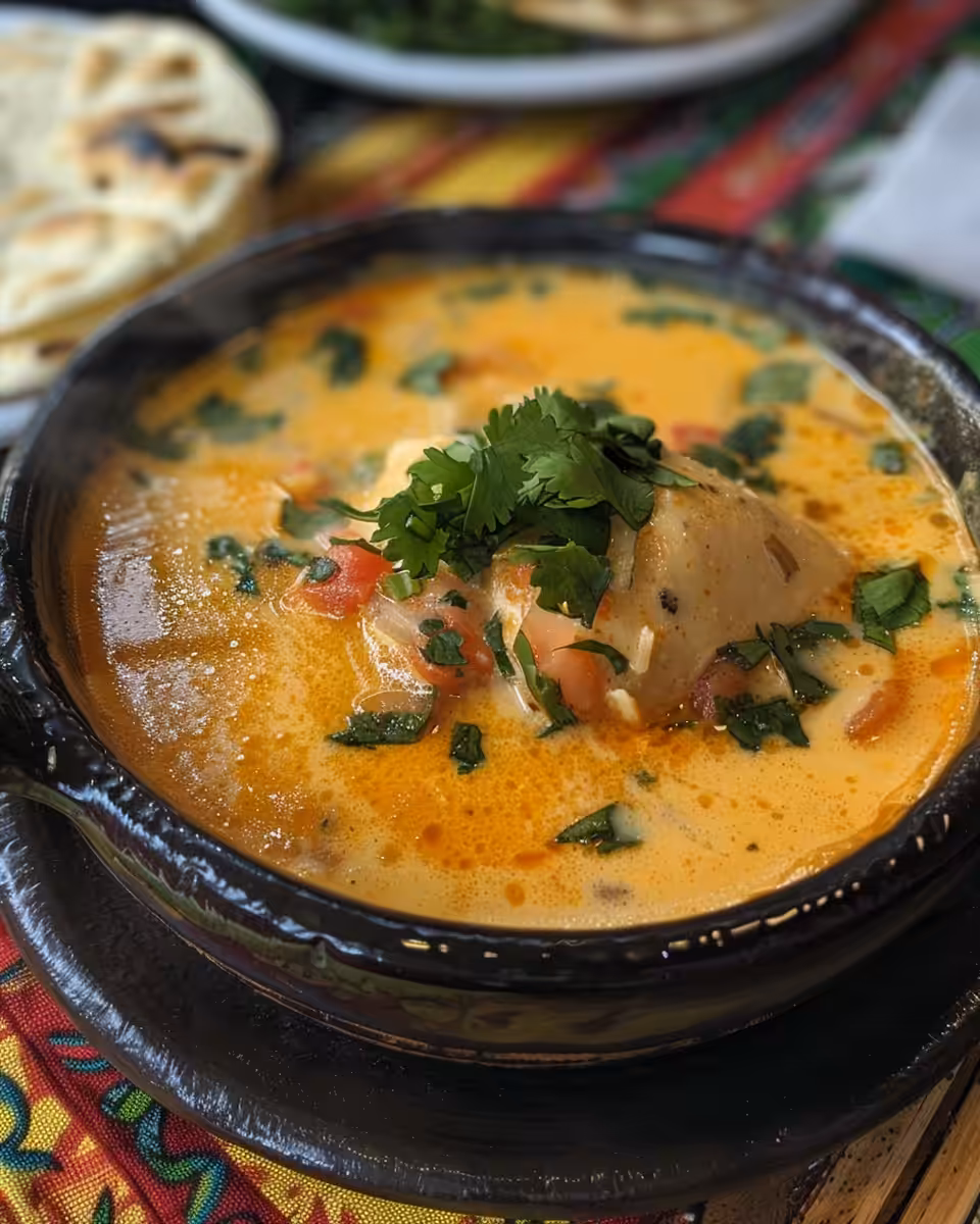 Bubbling chile relleno soup in pressure cooker ready to serve