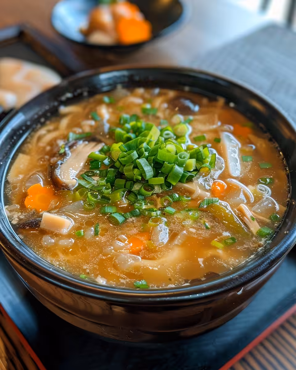 Aromatic steam vent releasing warm ginger garlic clear soup