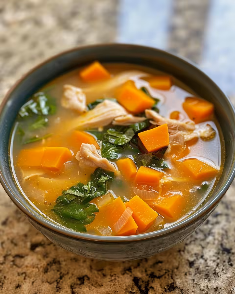 Ingredients prepared for chicken and sweet potato soup
