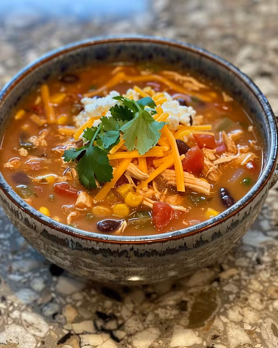Steaming hot chicken tortilla soup in pressure cooker
