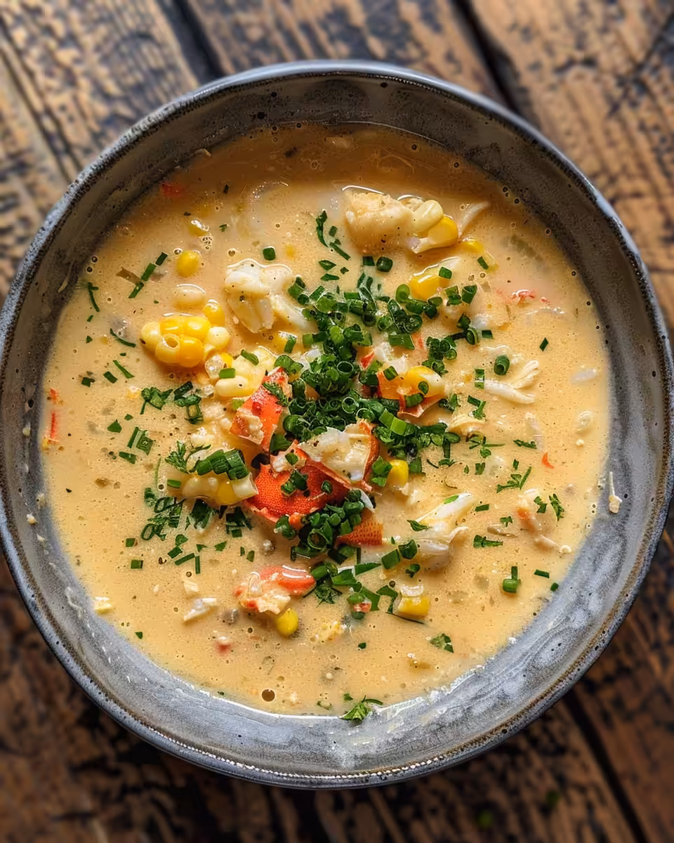 Creamy corn and crabmeat soup in a bowl with steam rising