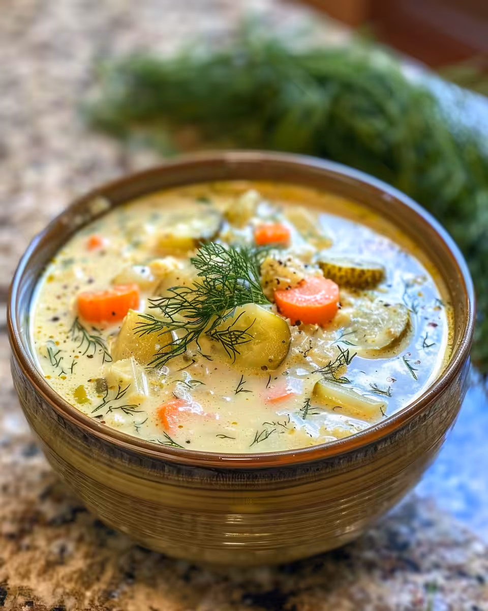 Creamy Dill Pickle Soup in a pressure cooker steaming