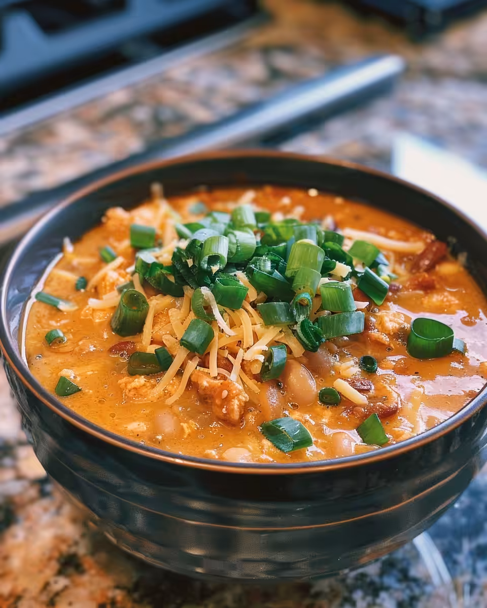 Chopped vegetables and spices cooking in pot for white chicken chili