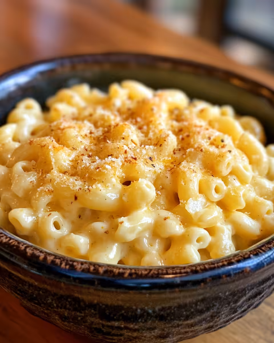 Serving bowl of creamy crockpot mac and cheese ready to enjoy