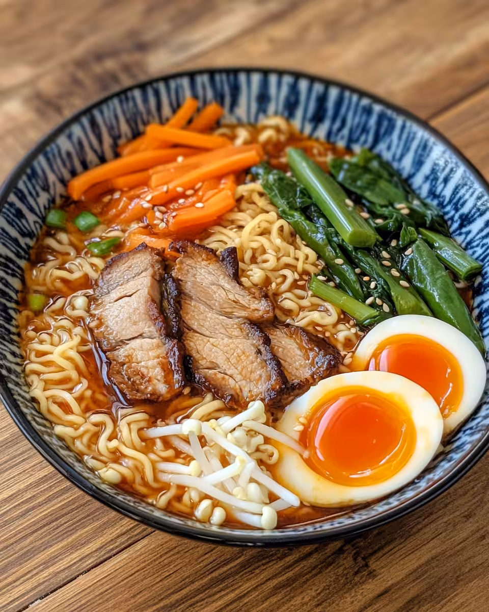 Ingredients for slow cooker ramen including beef, slaw, carrots, and garlic