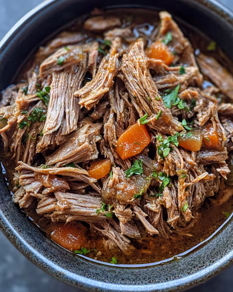 Delicious shredded beef served and ready to eat