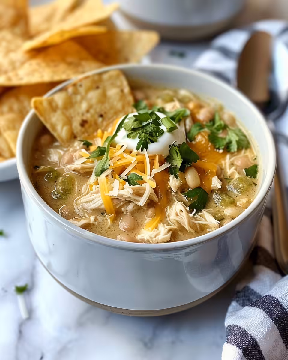 Ingredients layered in slow cooker for white chicken chili