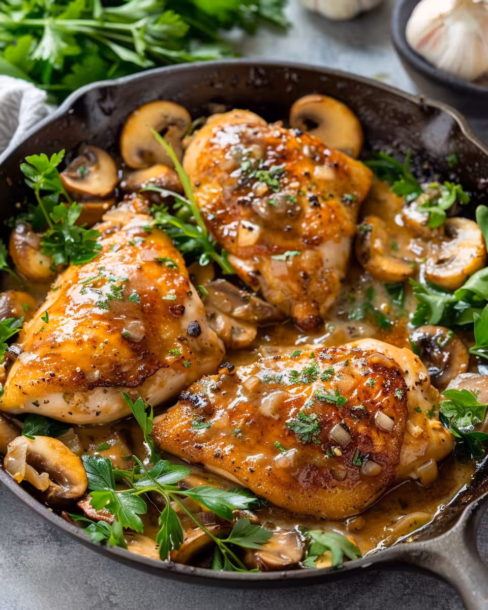 Ingredients for pressure cooker chicken including garlic, herbs, butter, and olive oil