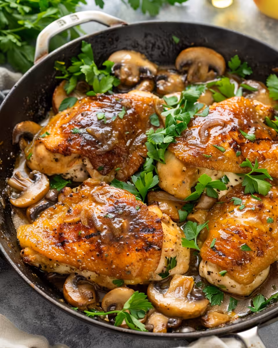 Final serving of pressure cooker chicken with garlic butter sauce and herbs
