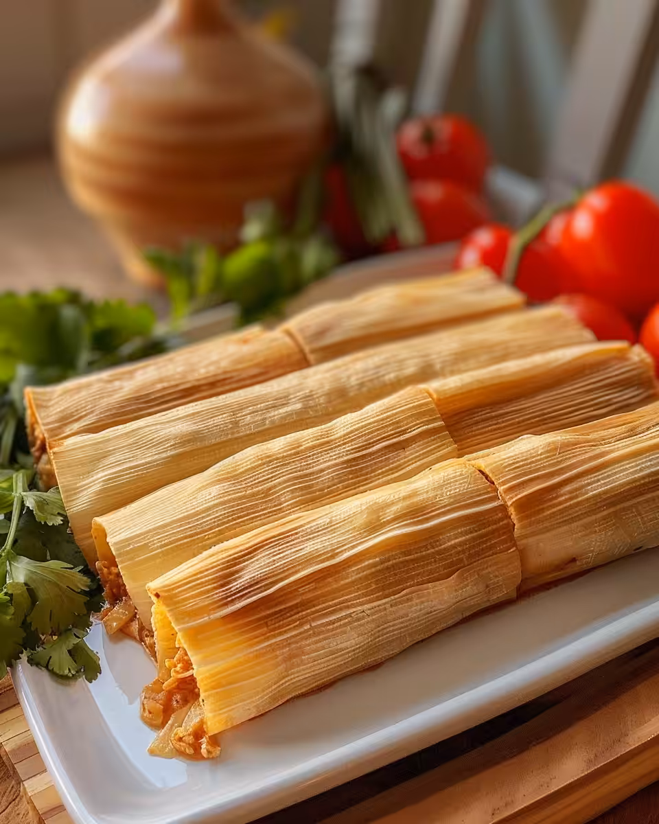 Close-up of finished healthy chicken tamales ready to eat