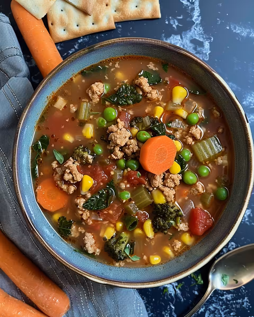 Steaming ground turkey soup cooking in pressure cooker