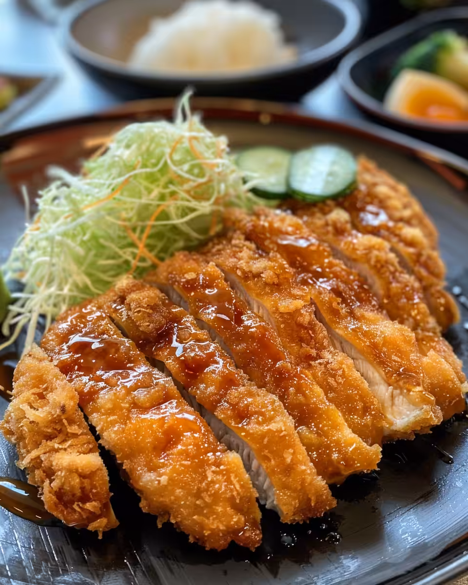 sliced final chicken katsu served crispy and golden with dipping sauce