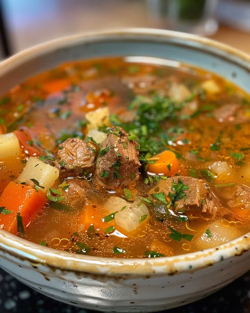 Hungarian sauerkraut soup simmering in a pressure cooker