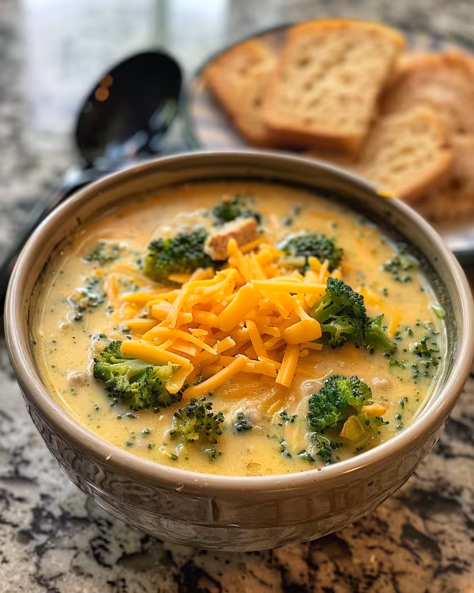Instant Pot steaming broccoli cheddar soup in kitchen