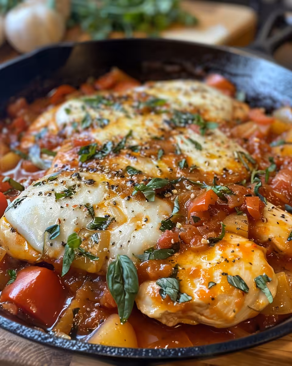 Finished chicken skillet supper ready to serve