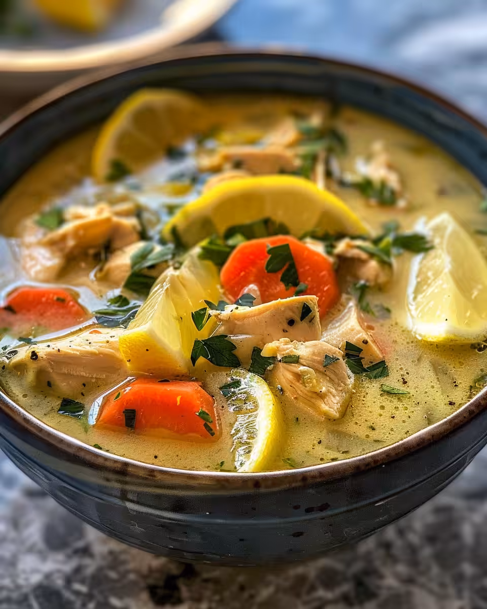 Fresh ingredients including lemon, herbs, and chicken for lemon chicken soup