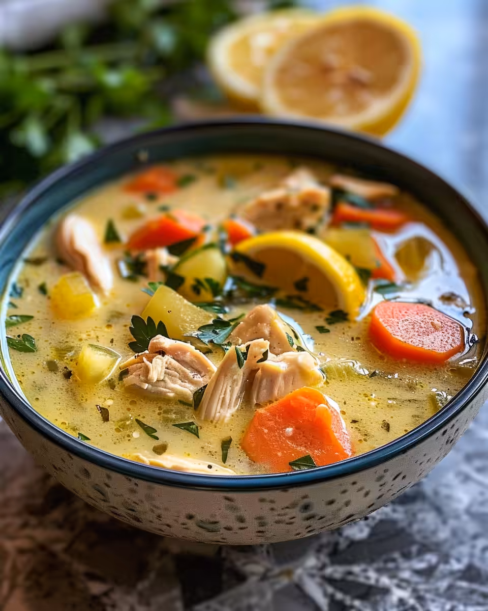 Pressure cooker lemon chicken soup steaming with fresh ingredients