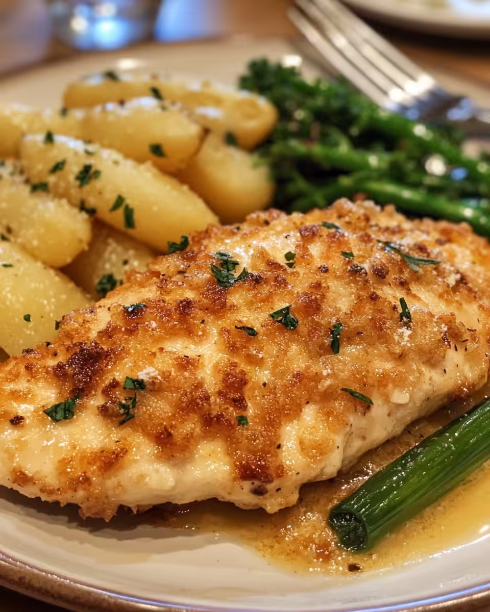 Pressure cooker with golden Parmesan crusted chicken inside