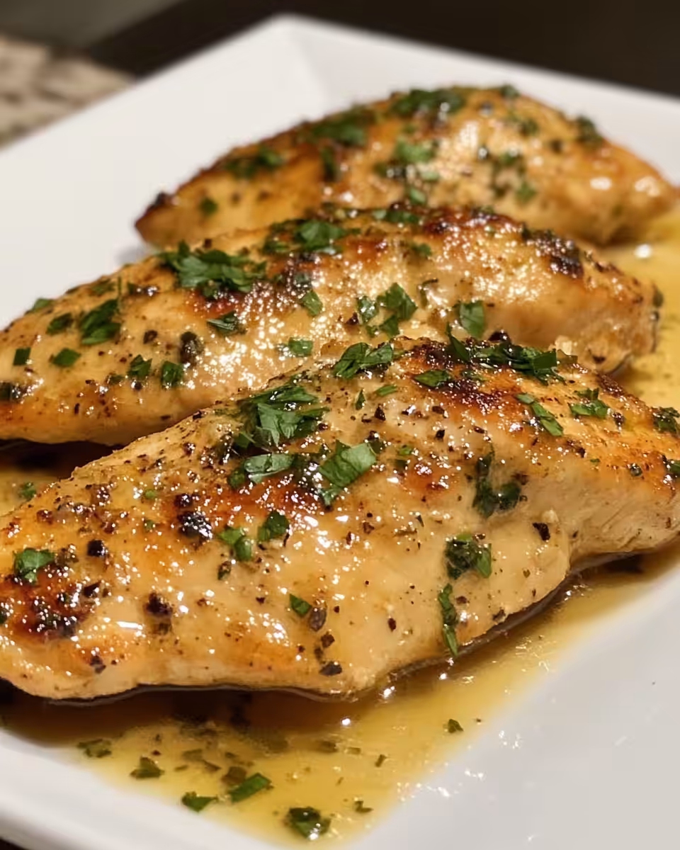 Cheesy golden crust on tender chicken ready to be served