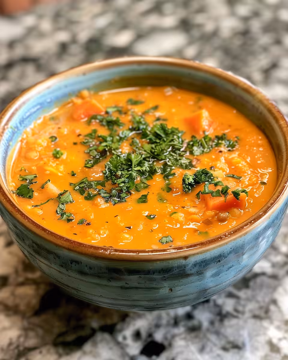 Ingredients for Moroccan carrot and red lentil soup including carrots, lentils, and spices