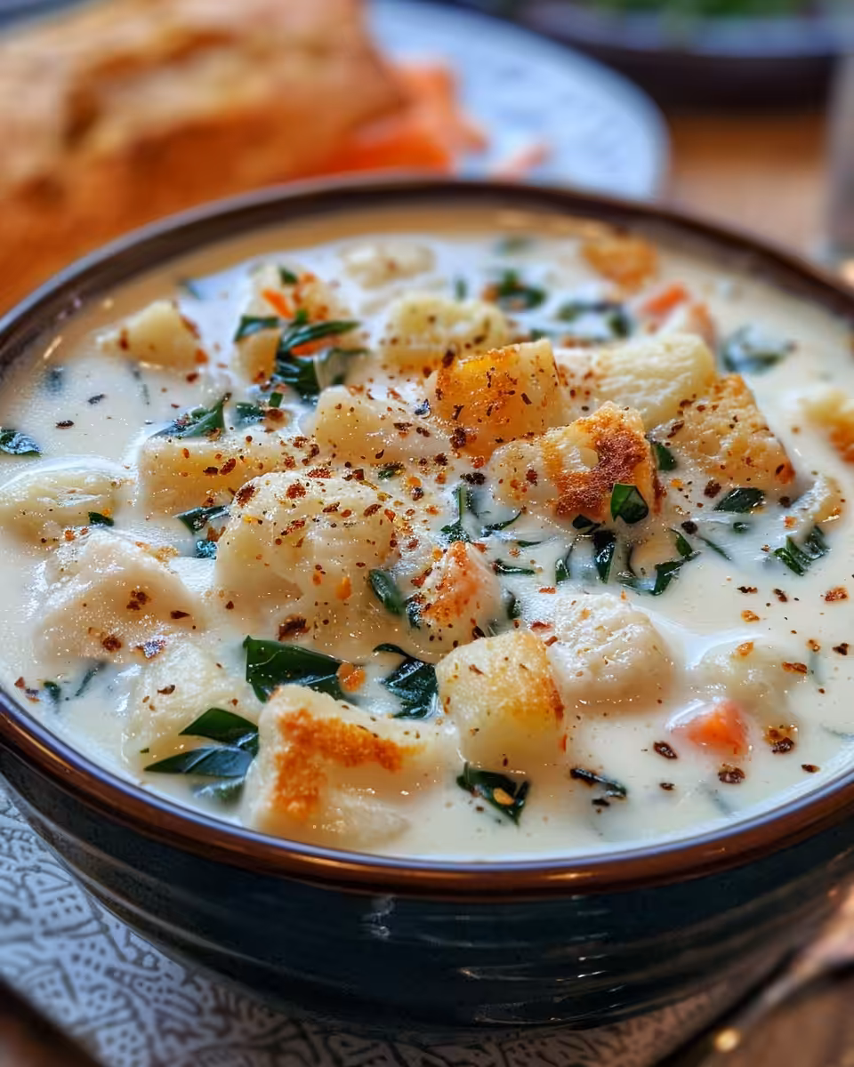 Creamy chicken gnocchi soup served hot in bowl