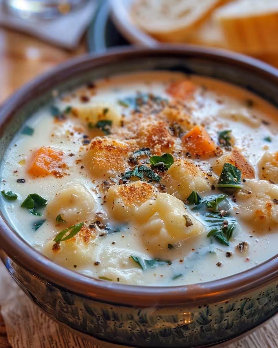 Pressure cooker with creamy chicken gnocchi soup inside