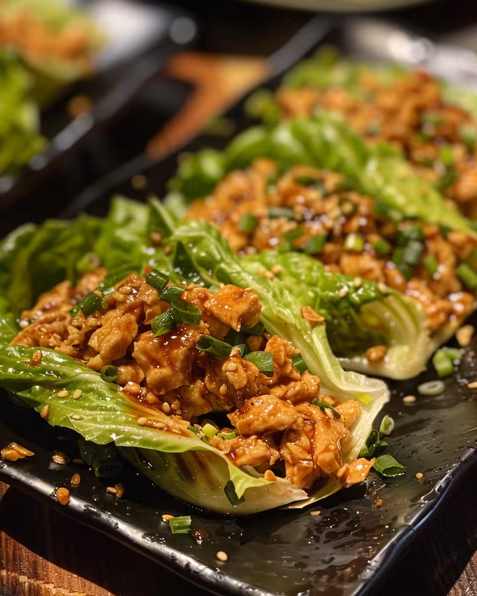 Close up of chicken lettuce wraps in butter lettuce