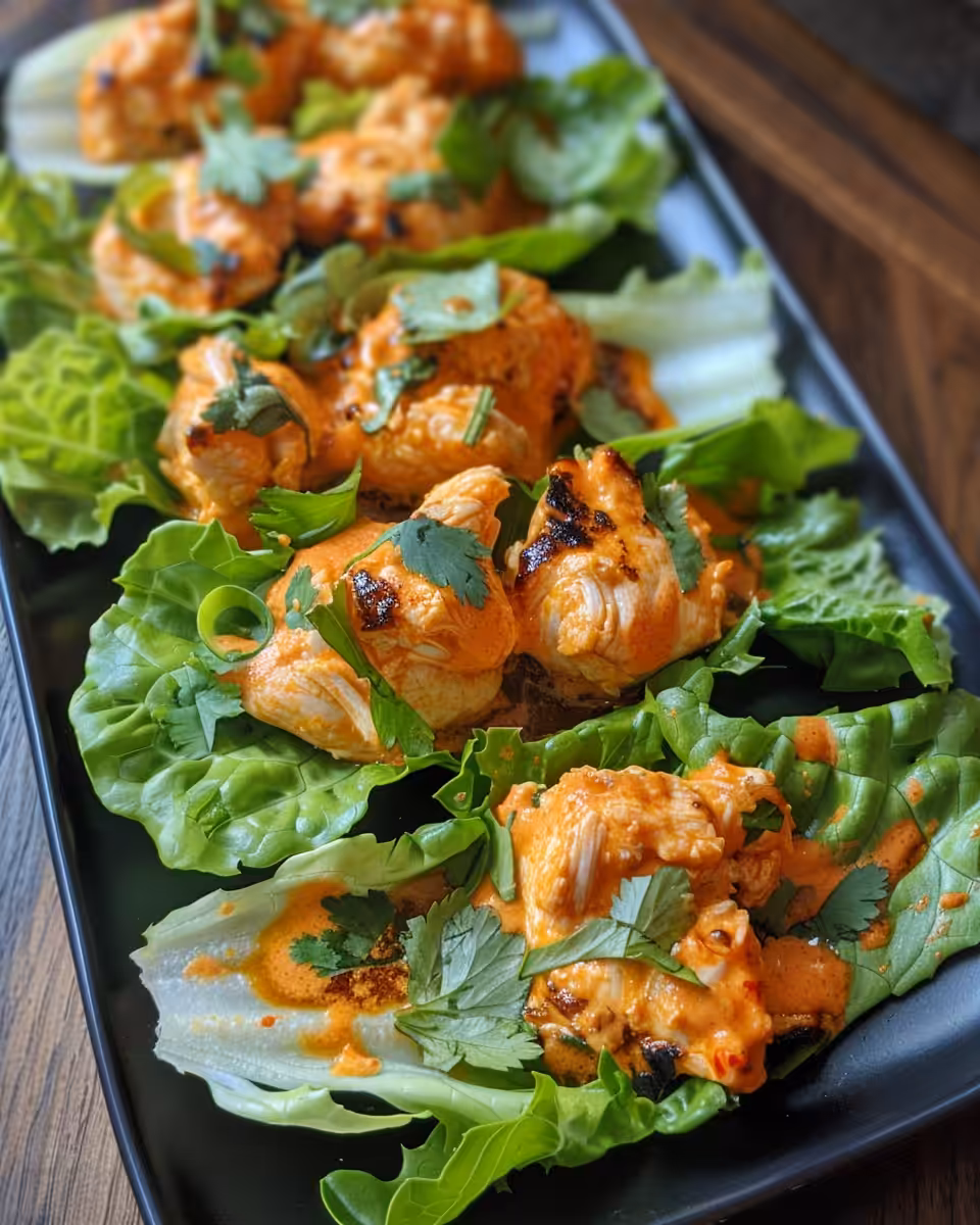 Final plated red curry chicken rissoles in butter lettuce wraps, ready to enjoy