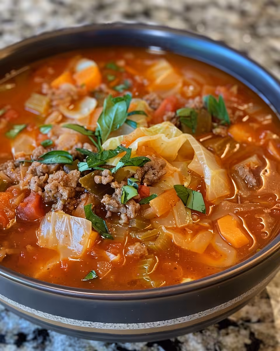 Ingredients laid out for slow cooker cabbage roll soup